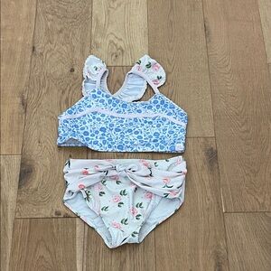 Floral Blue and White Kids Swim Set